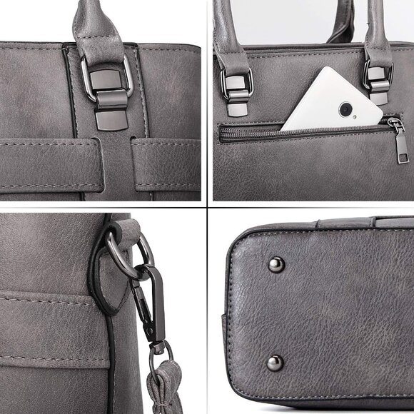 PU Leather Weave Grey Shoulder Bag for Women Elegant Top Handle Designer Purse - Picture 6 of 8